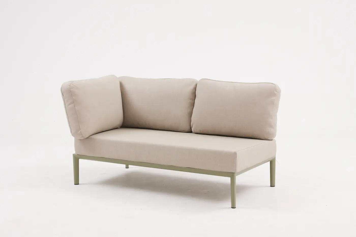 Gartensofa 2-Sitzer mit Ecke Fiore, Aluminiumgestell oliv-grün, Kissen sandfarbig