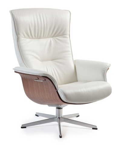 Sessel, Bequemer Sitz, Sessel mit Holzarmlehnen, Weißes Leder, Drehstuhl
