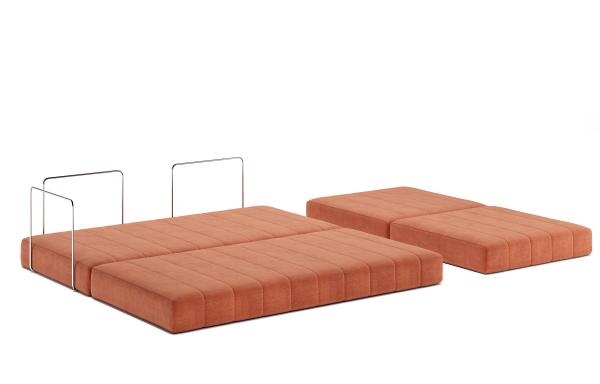Sofa-Bett, Nutzbares Bettsofa, Orange Bezüge, Klappbares Möbelset, Großes Schlafsofa