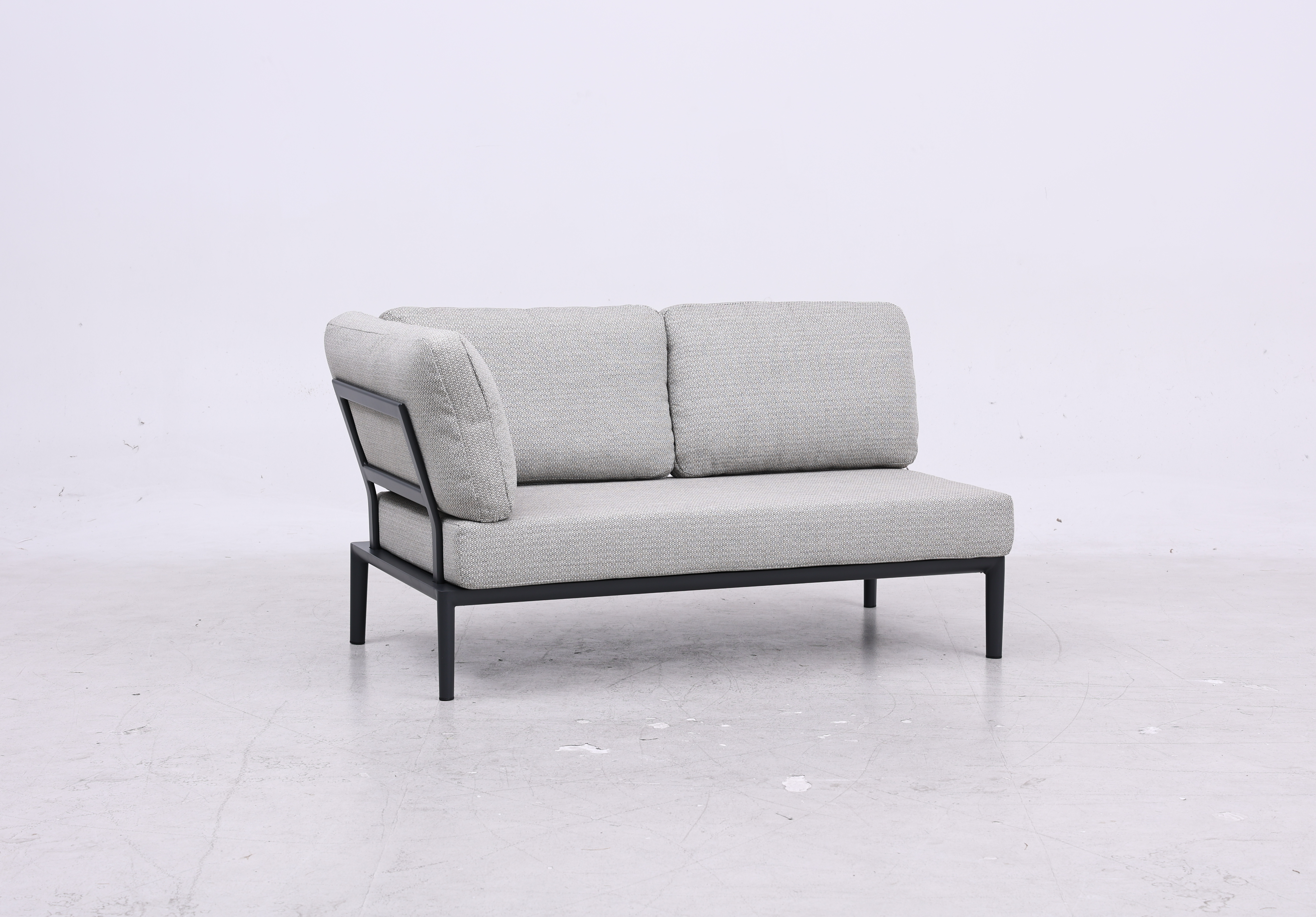 Gartensofa 2-Sitzer mit Ecke Fiore, Aluminiumgestell anthrazit, Kissen grau meliert