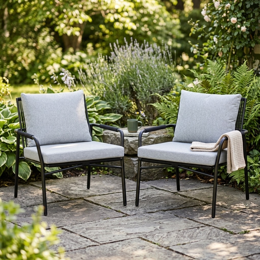 Gartenstuhl, Stuhlset, Metallrahmen, Grau, Outdoor-Sitzmöbel