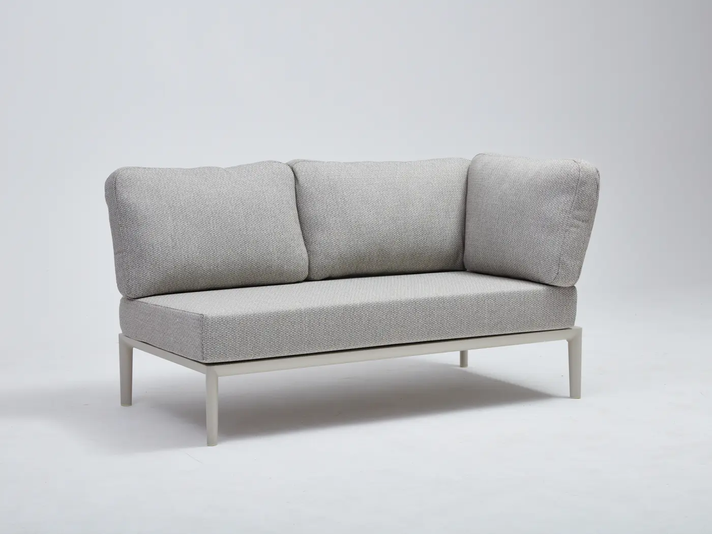 Gartensofa 2-Sitzer mit Ecke Fiore, Aluminiumgestell beige, Kissen grau meliert