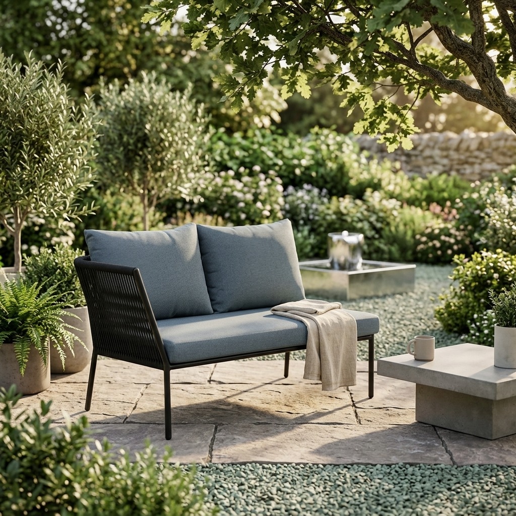 outdoores Sofa, Garten-Sitzmöbel, Garten-Couch, Terrassen-Setting, Grau-Kissen