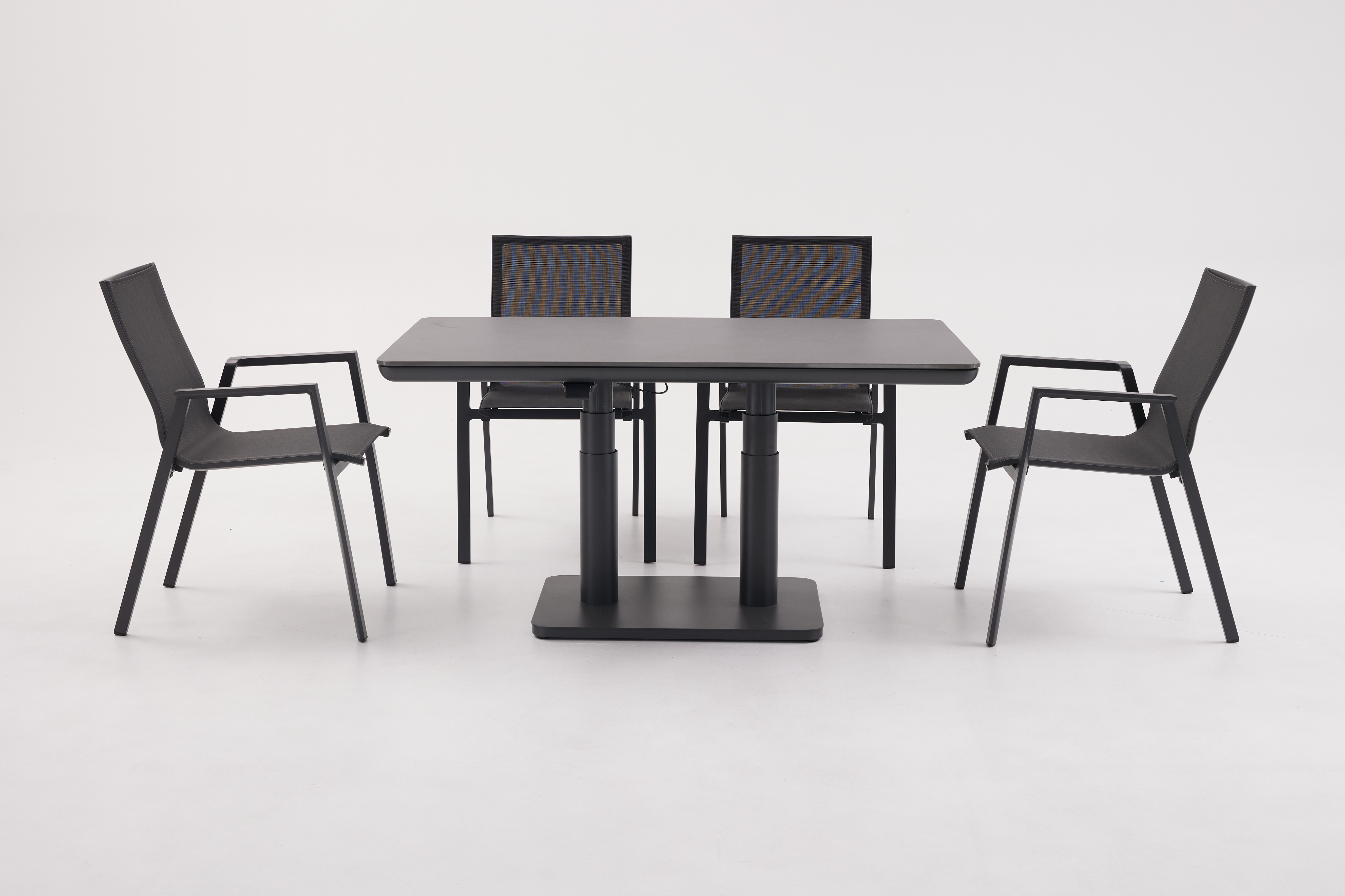Esstisch, Tischplatte, Metallgestell, Standsystem, Stühle set