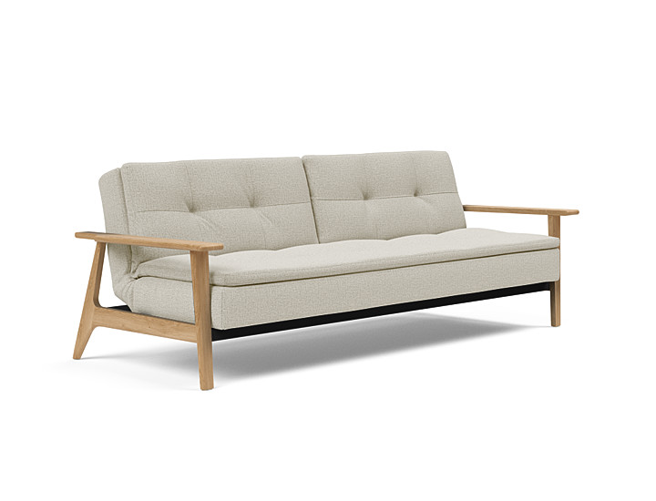 Sofa, Sofa mit Holzrahmen, Bezüge beige, Drei-Sitzer, Holzarmlehnen
