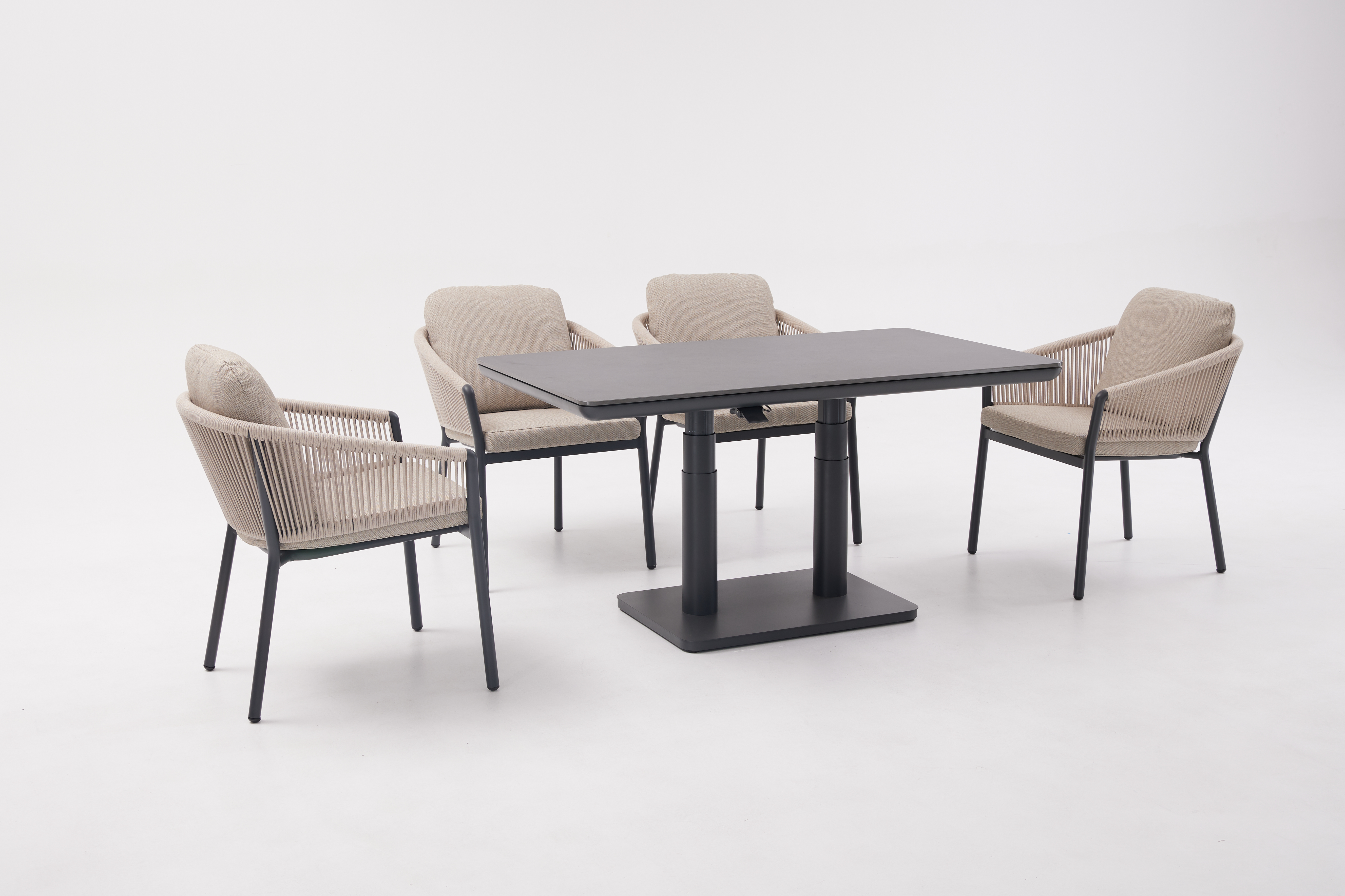 Esstisch, Tischplatte, Stühle, Sessel, Beige