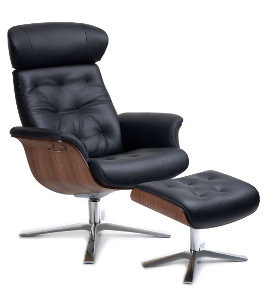 Sessel, Ottomane, Ledersessel, Holzoptik, Schwarz