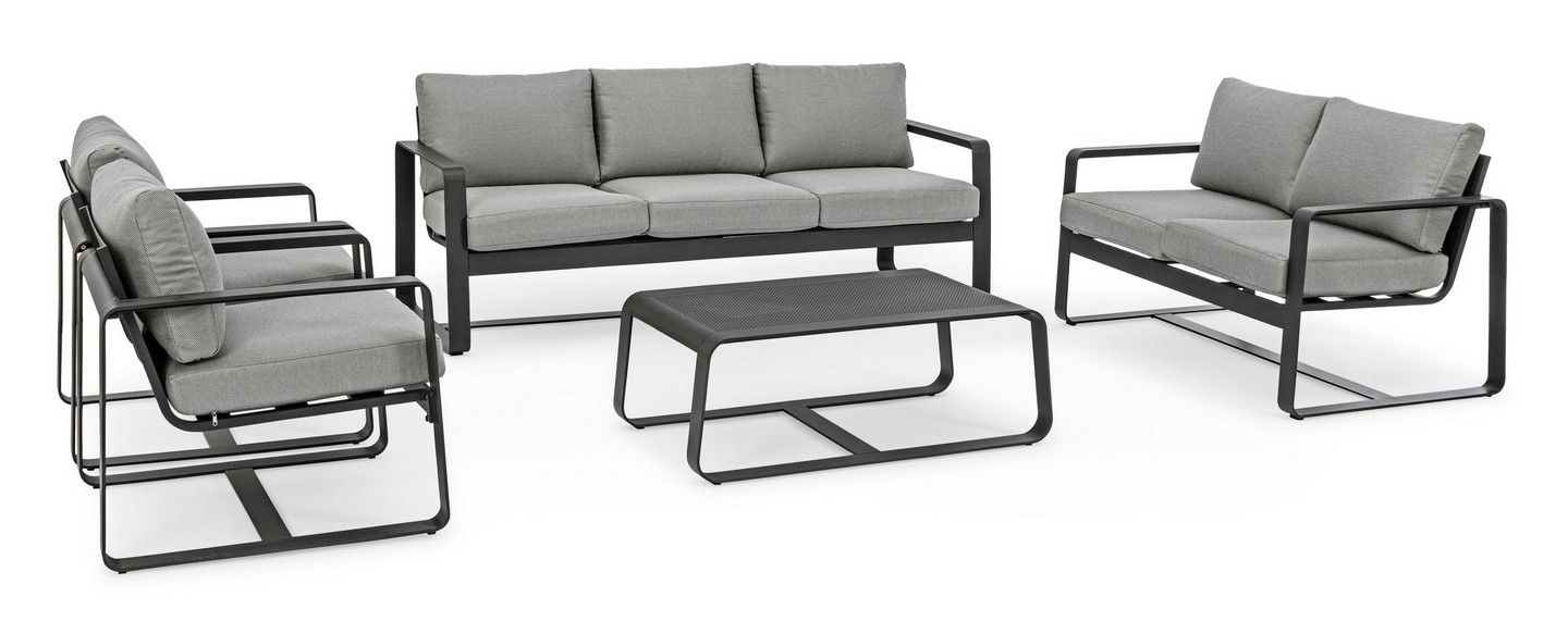 gartenmöbel,  loungeset, stahlrahmen, graue kissen, tisch