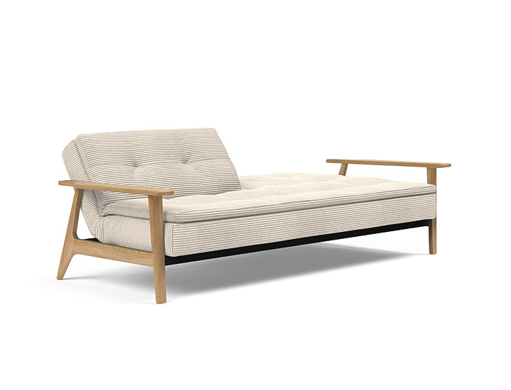 Sofa, Couch, Holzrahmen, Beige Streifen, Liegefläche