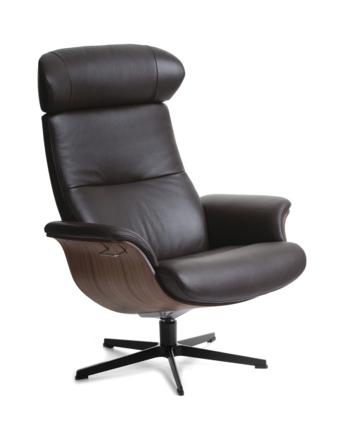 Sessel, Ledersessel, Schwenkbase, Holzstruktur, schwarz
