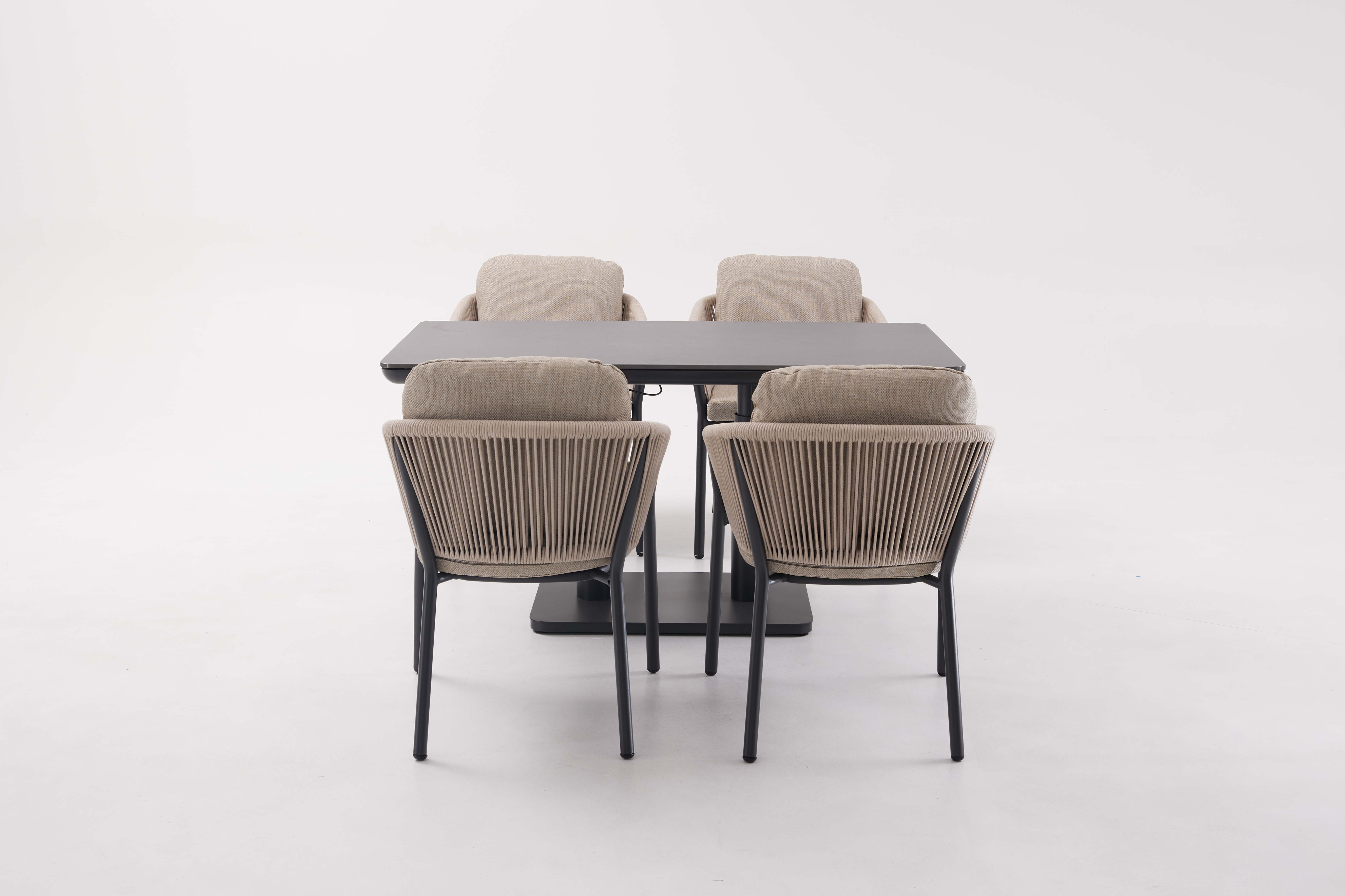 Esstischset, Tischstuhl, Kissenstuhl, Holzlook, Beige