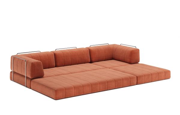 Modulares Sofa, Sofar-Sectional, orange Bezugsstoff, niedrige Rückenlehne, gepolsterte Rückenstütze