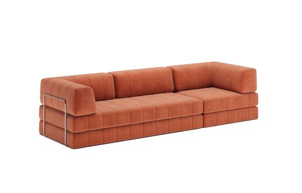 Sofa, Sofa-Sektionalsystem, Orange, Kordstoff, Stahlrohr-Rahmen
